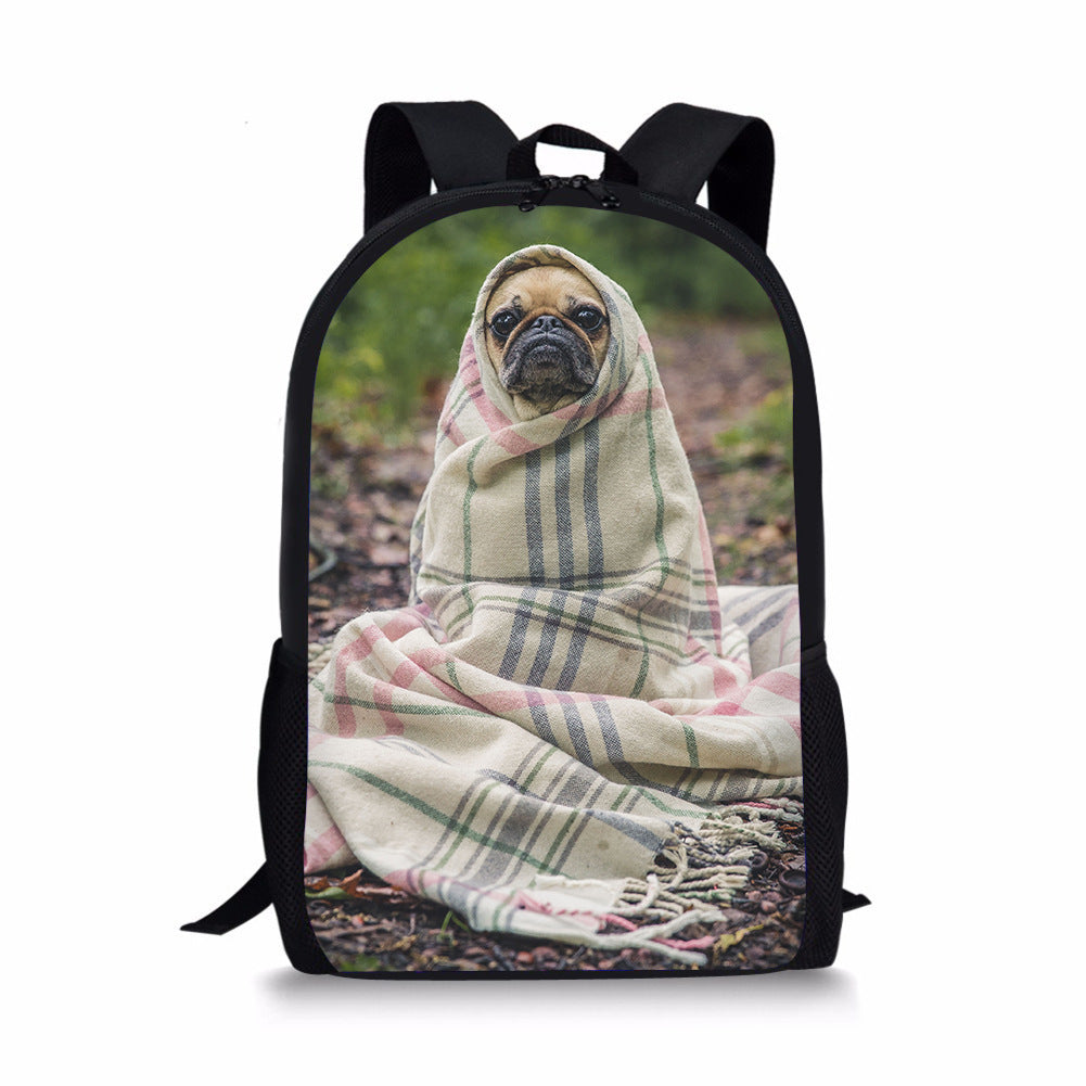 Cute Pug Animal Print Kids School Backpack – Lightweight Durable Bookbag for Boys & Girls Elementary School, Multiple Designs, Polyester