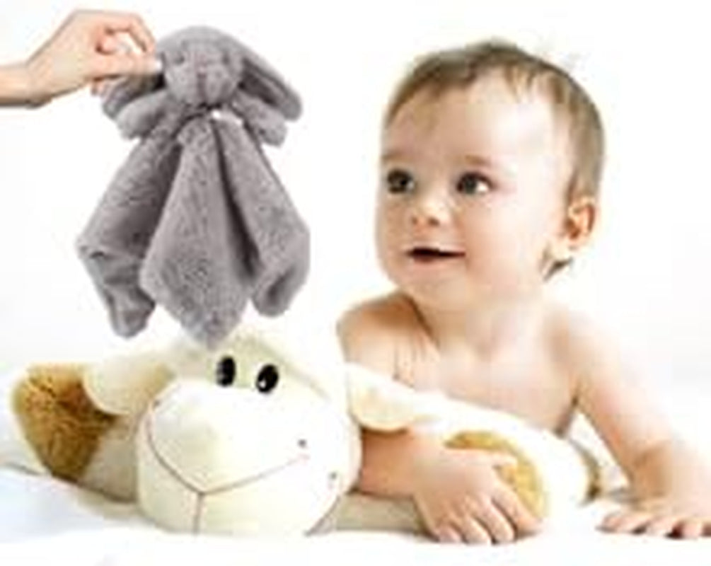 Cozy Plush Baby Security Blanket Loveys for Baby Boys and Girls, Faux Fur Front + Mink Backing with Animal Face (Grey Bunny)