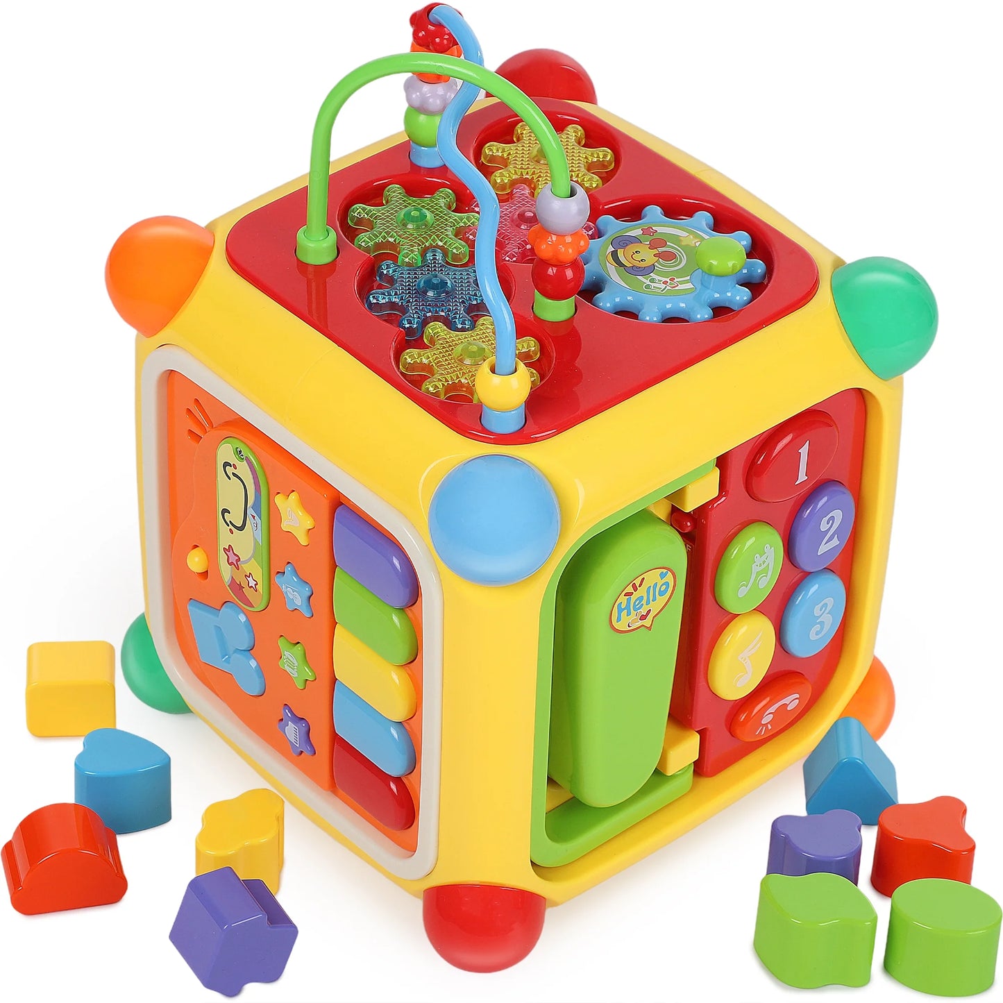 6-In-1 Baby Activity Cube with Music, Montessori Learning Toys for Toddlers Kids 6-36 Months, for Birthday Christmas Baby Shower Gifts, Colorful
