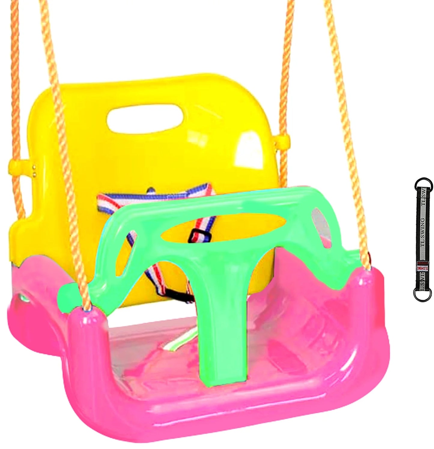 3-In-1 Baby Swing Sets with Hanging Strap and Hooks for outside Toddler Swing Anti-Flip Snug & Secure Detachable Infants to Kids Swing Seat for Indoor/Outdoor Playset(Pink)