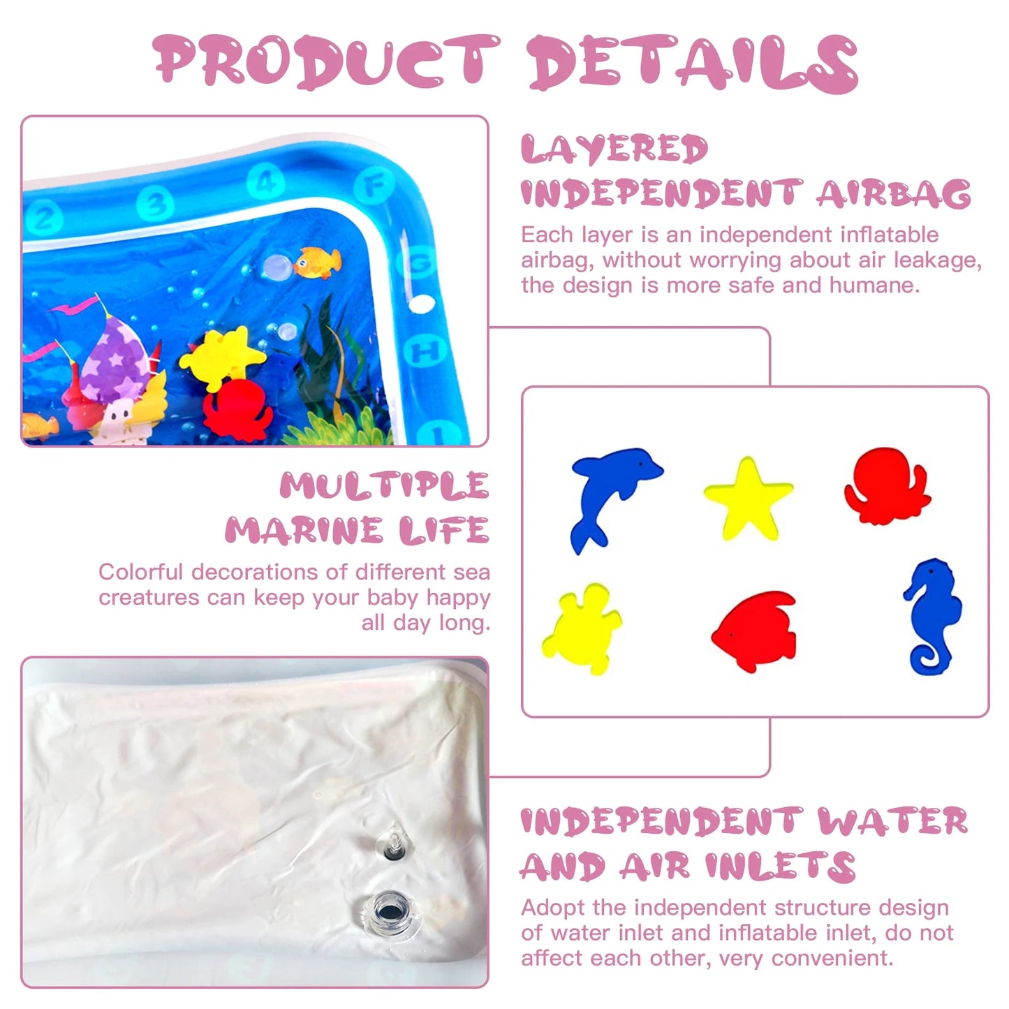 Inflatable Baby Water Mat Infants and Toddlers Tummy Time Mat Toys for 3-24 Months (26×20In)