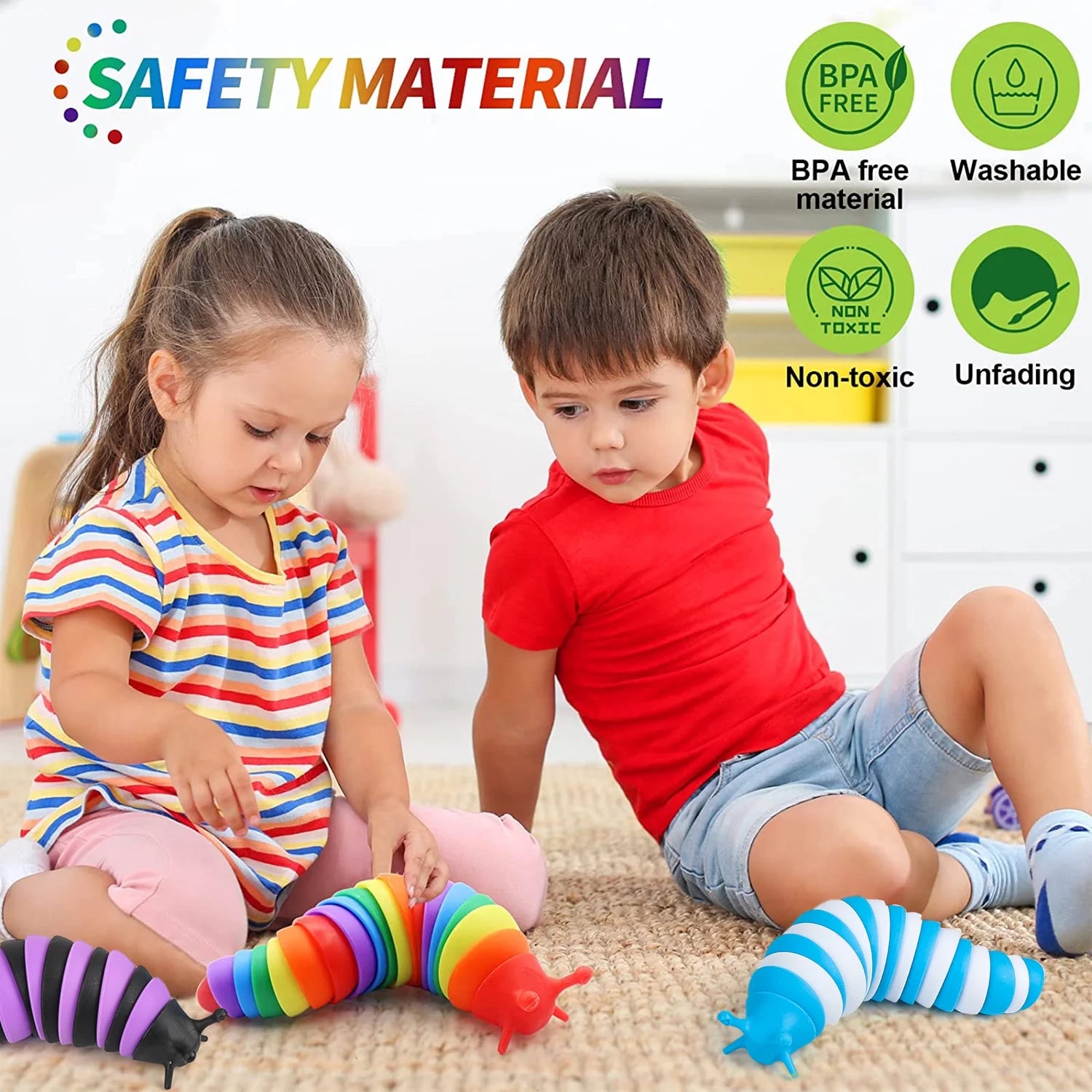 4 Pcs Fidget Toy Slug, Sensory Toys for Autistic Kids & Adults, 3D Articulated Slug Sensory Toys for Autism, Strength Exercise & Stress Relief