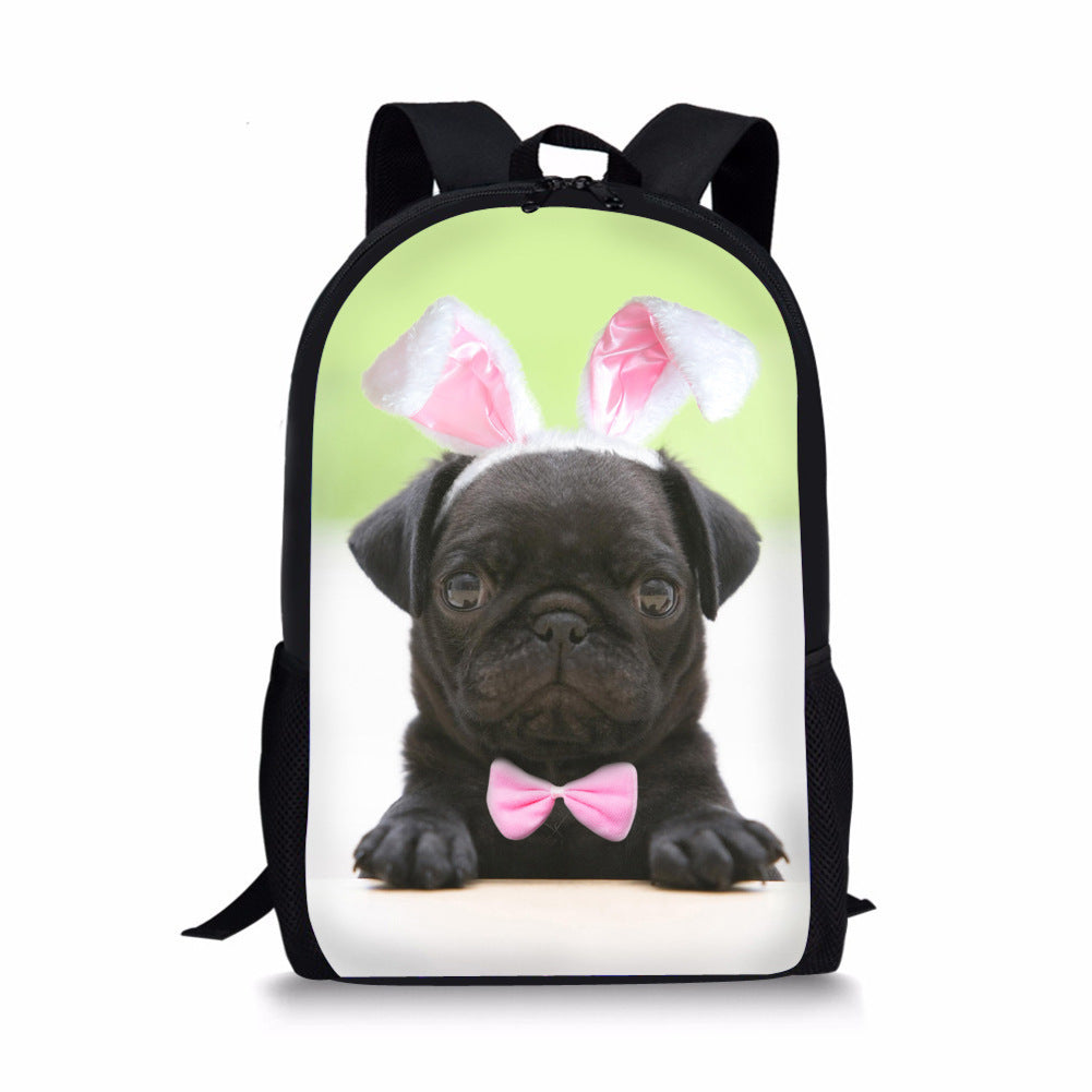 Cute Pug Animal Print Kids School Backpack – Lightweight Durable Bookbag for Boys & Girls Elementary School, Multiple Designs, Polyester