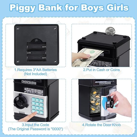 Saving Challenge Automatic Coin Storage Box, 1 Piece Modern Battery Powered Piggy Bank for Kids