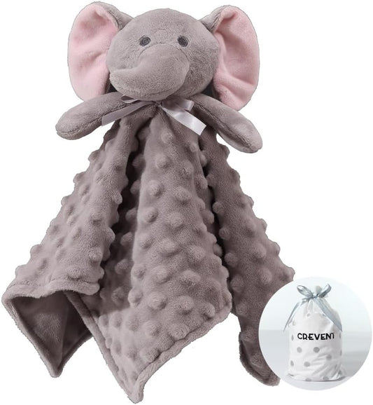Cozy Plush Baby Security Blanket Loveys for Baby Boys and Girls, Minky Dot Front + Sherpa Backing with Animal Face (Grey Elephant)