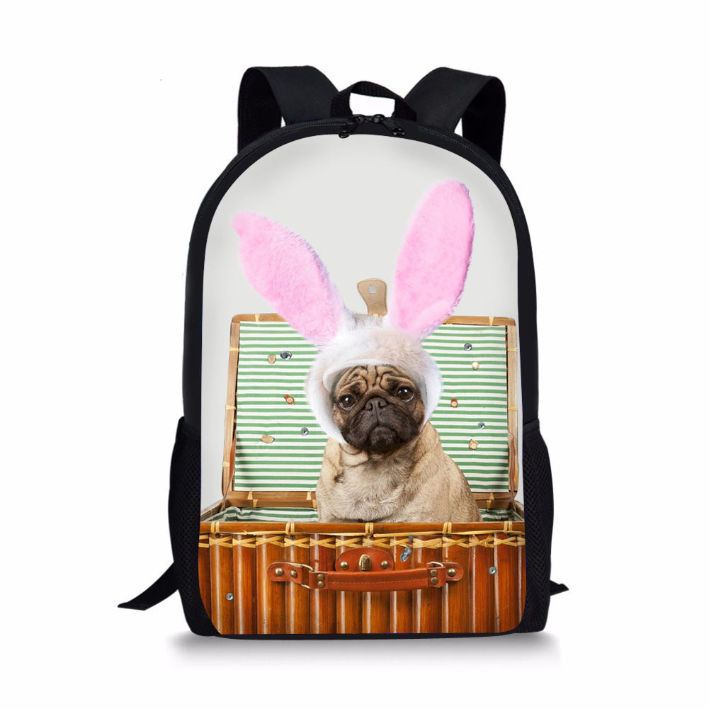 Cute Pug Animal Print Kids School Backpack – Lightweight Durable Bookbag for Boys & Girls Elementary School, Multiple Designs, Polyester