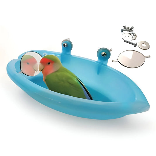  Bird Bathtub Bowl Basin Hanging Birdbath Toy Pet Parrot Budgie Parakeet Cockatiel Cage Water Shower Food Feeder with Mirror Pet Supplies