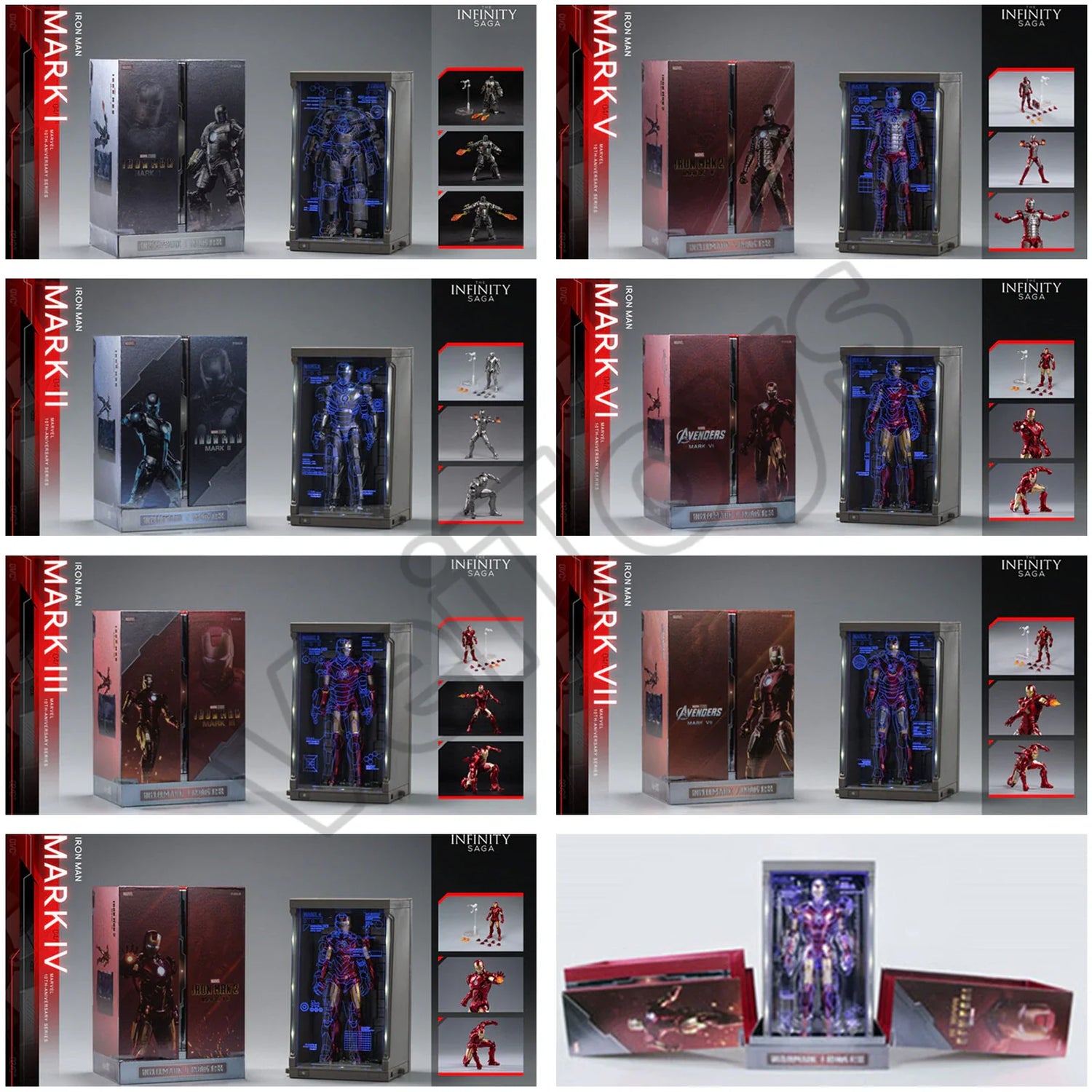 Hologram Hall of Armour Marvel Iron Man Action Figure LED Display Tony Stark Legends