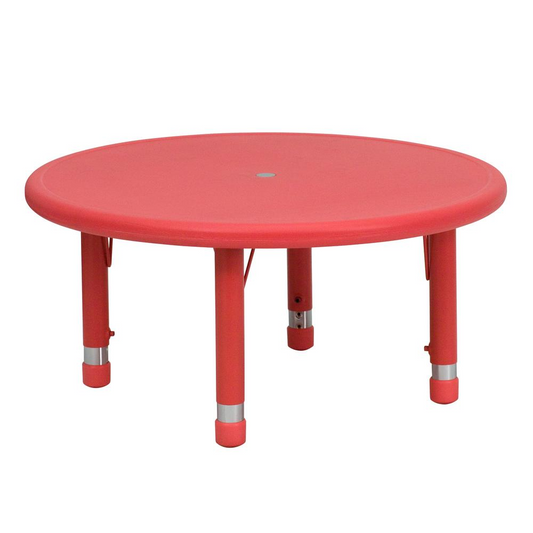 33'' Round Red Plastic Adjustable Activity Table