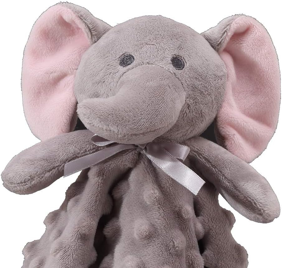 Cozy Plush Baby Security Blanket Loveys for Baby Boys and Girls, Minky Dot Front + Sherpa Backing with Animal Face (Grey Elephant)