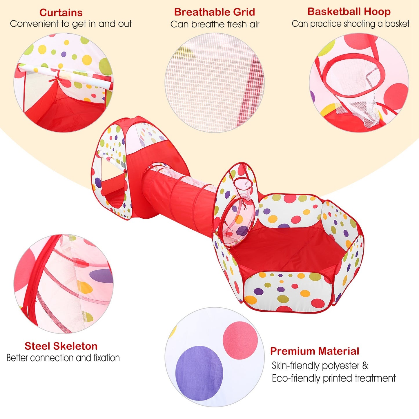 1Pc 3 In 1 Child Crawl Tunnel Tent Kids Play Tent with Storage Bag for Indoor & Outdoor Travel Balls (Not Included)