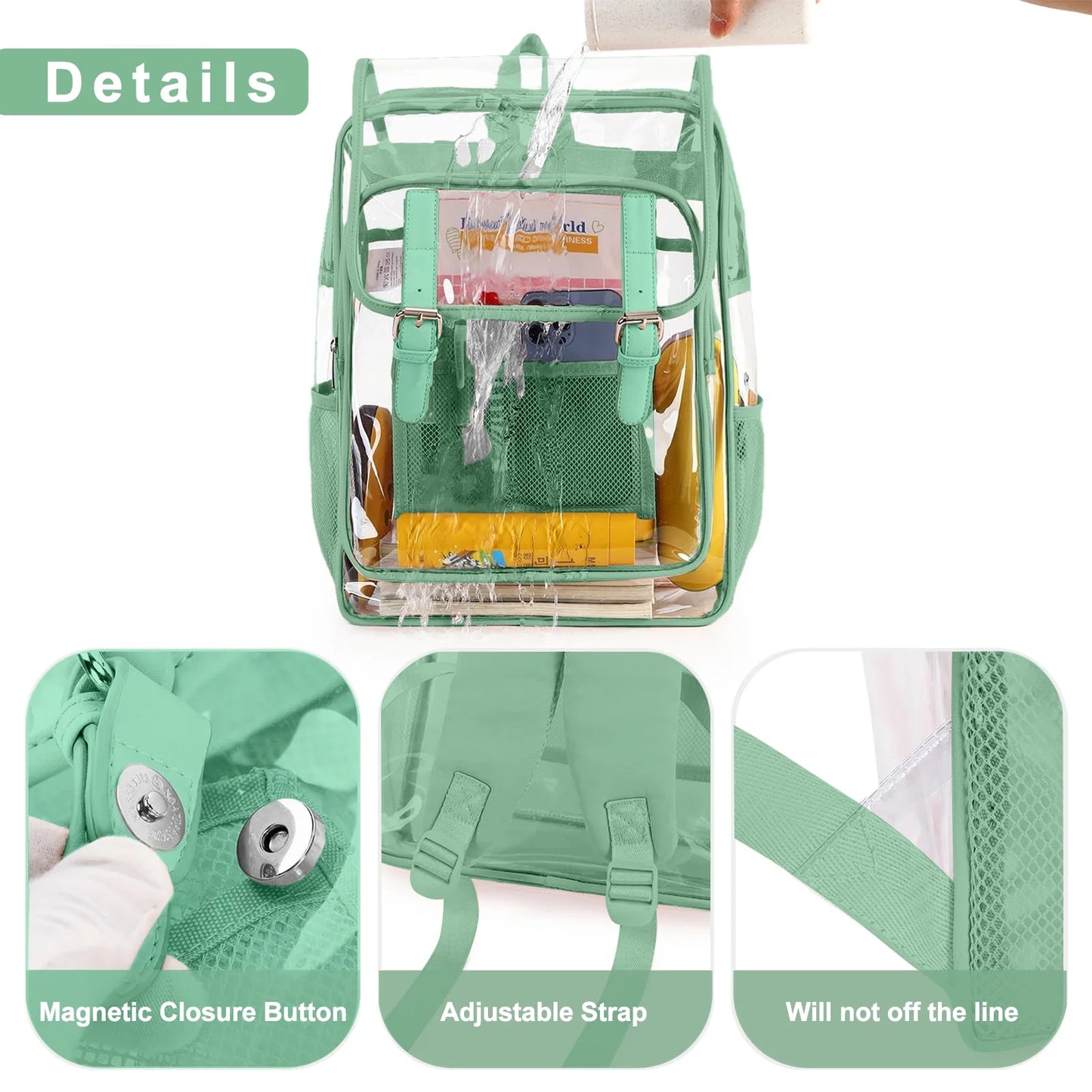 Clear Backpack for School Stadium Approved, Girlish Backpacks Heavy Duty Waterproof PVC Transparent Bookbag, Quick Security Check, Cute See through Bag Fits 15.6" Laptop
