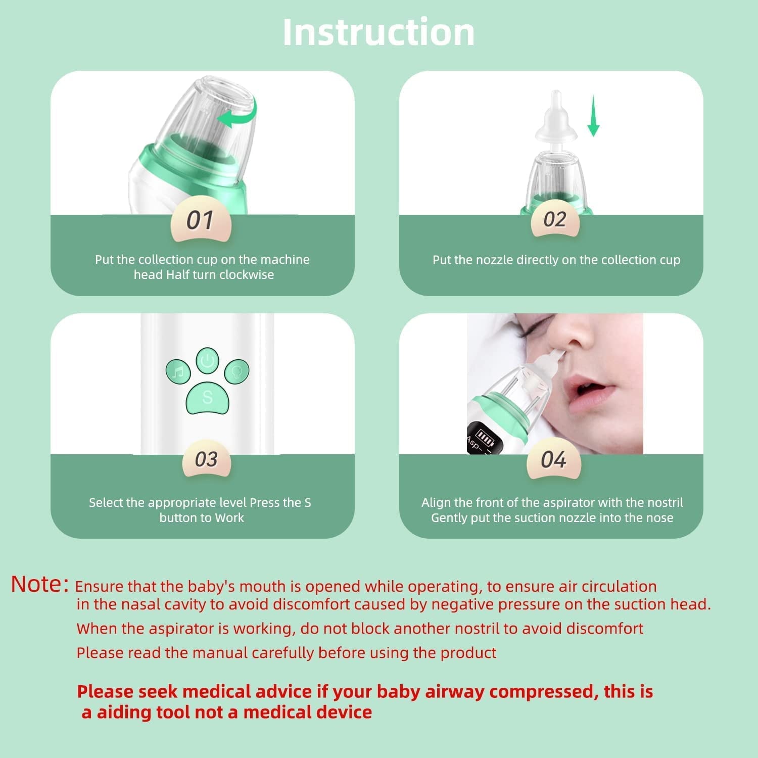 Baby Nasal Aspirator with 3 Level Suction and Music, Kids Infants Nose Suction