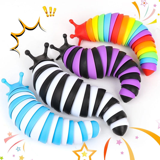 4 Pcs Fidget Toy Slug, Sensory Toys for Autistic Kids & Adults, 3D Articulated Slug Sensory Toys for Autism, Strength Exercise & Stress Relief