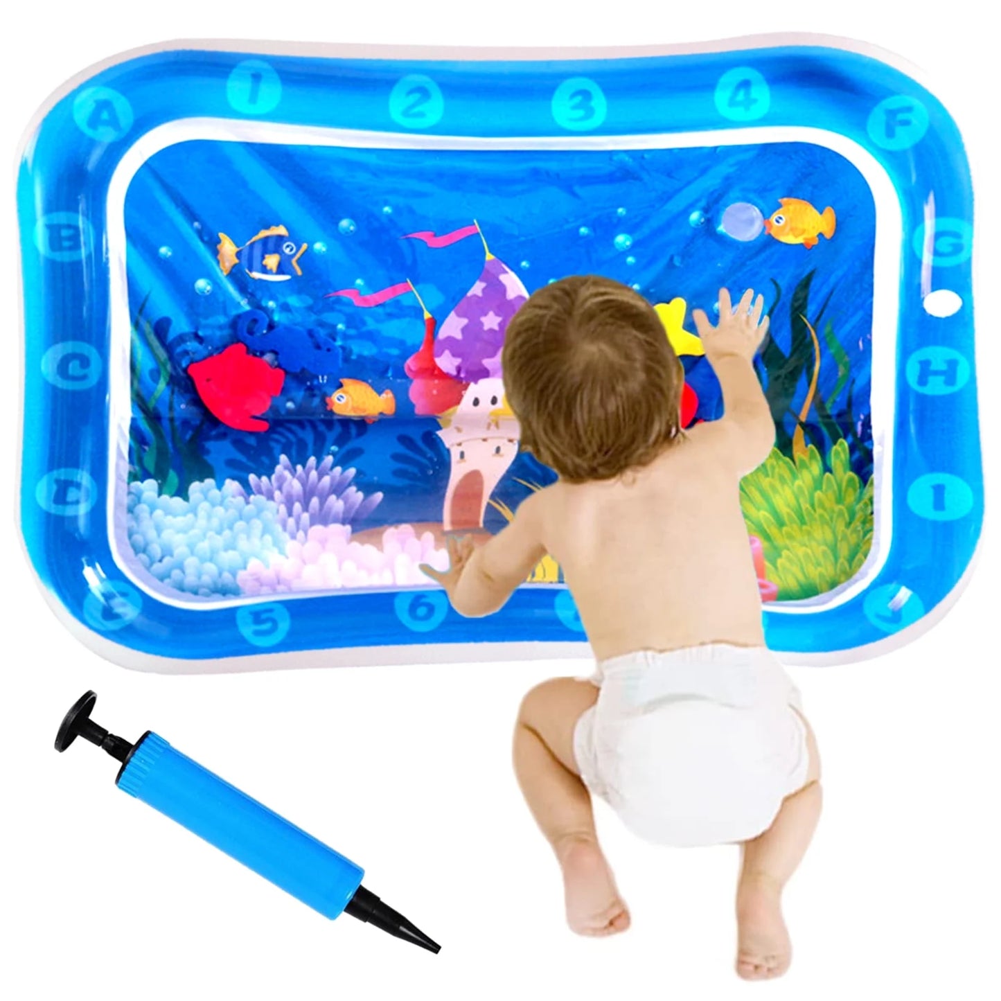 Inflatable Baby Water Mat Infants and Toddlers Tummy Time Mat Toys for 3-24 Months (26×20In)