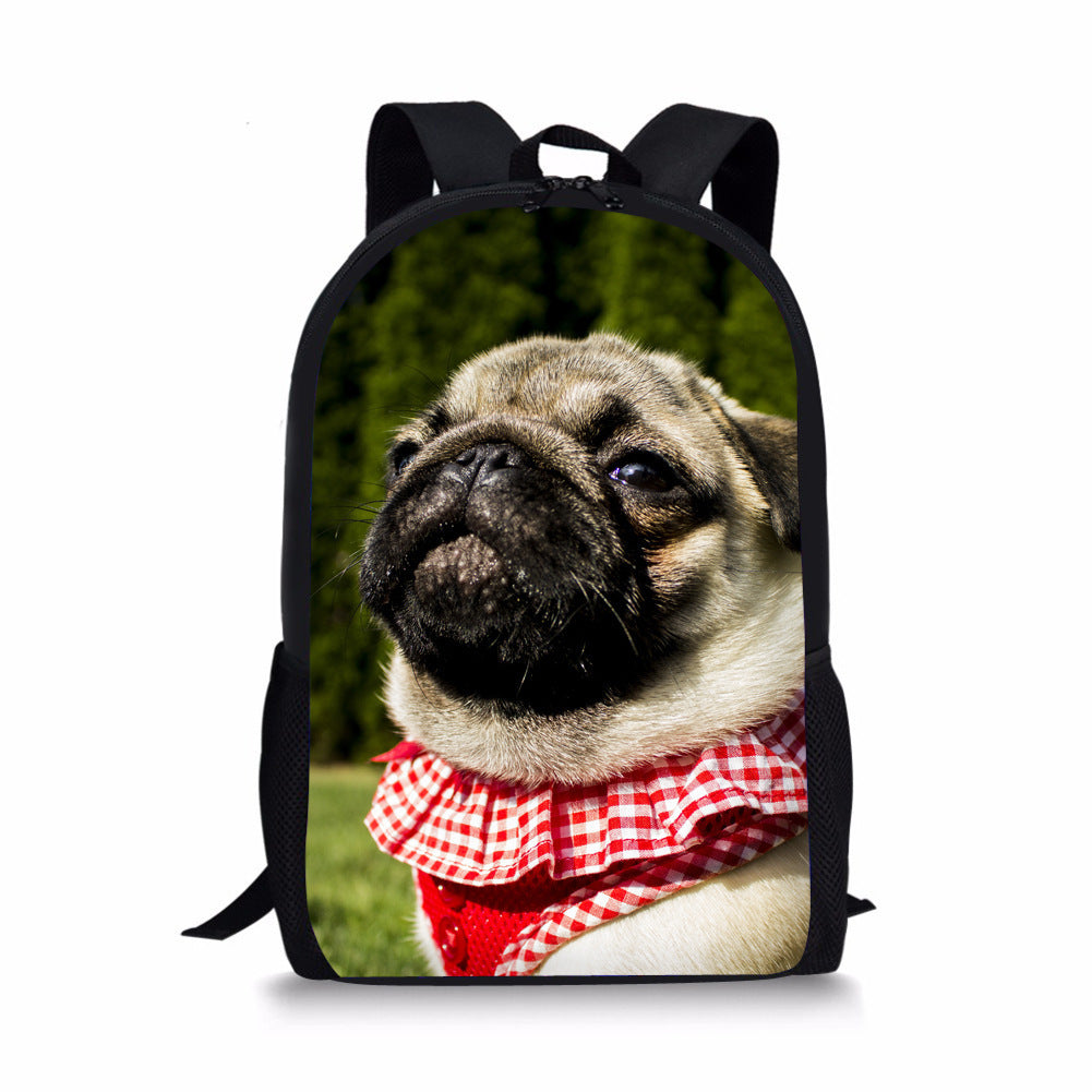 Cute Pug Animal Print Kids School Backpack – Lightweight Durable Bookbag for Boys & Girls Elementary School, Multiple Designs, Polyester