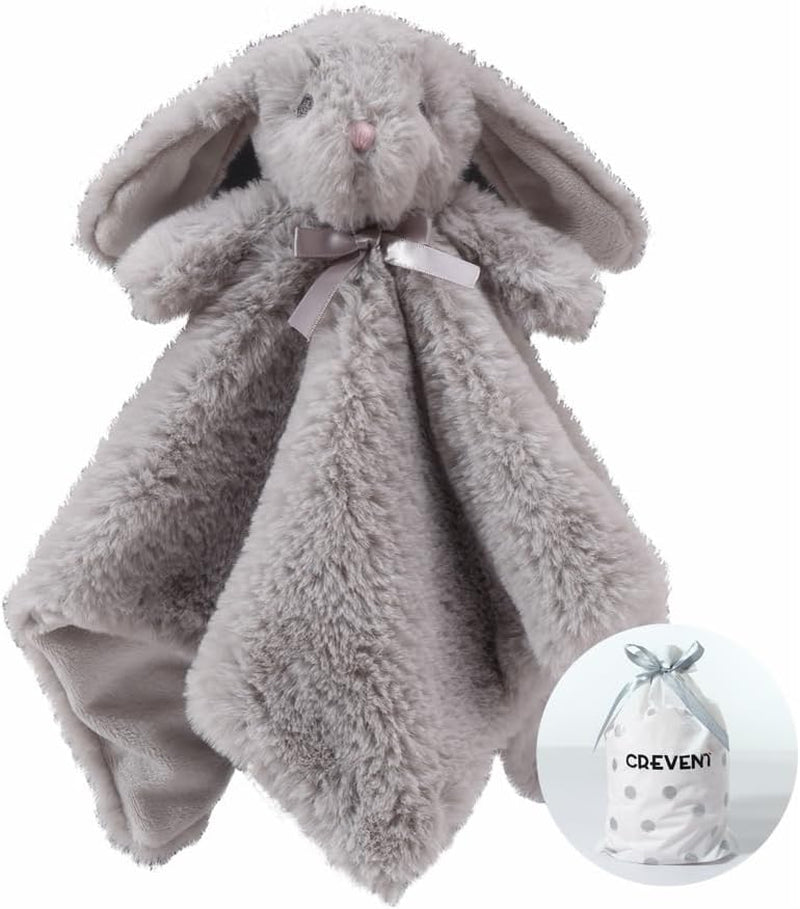 Cozy Plush Baby Security Blanket Loveys for Baby Boys and Girls, Faux Fur Front + Mink Backing with Animal Face (Grey Bunny)