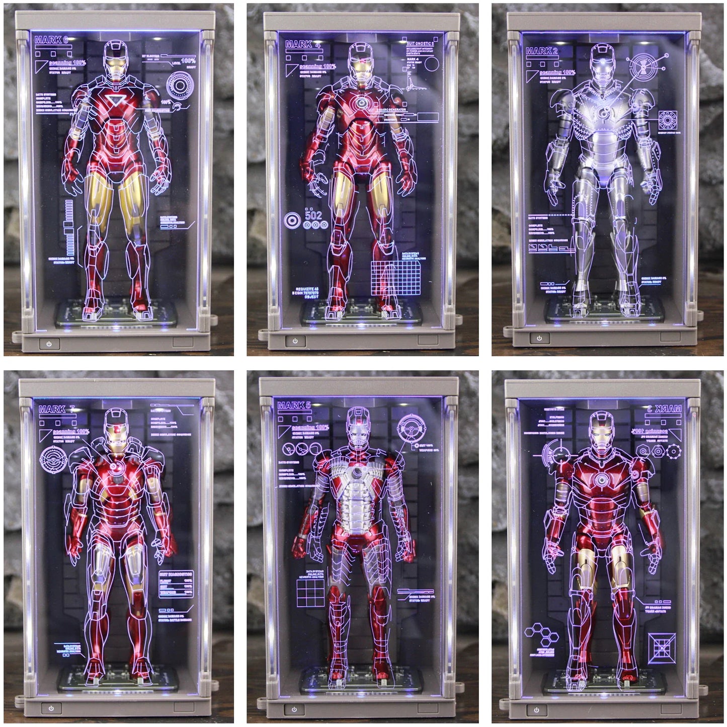 Hologram Hall of Armour Marvel Iron Man Action Figure LED Display Tony Stark Legends