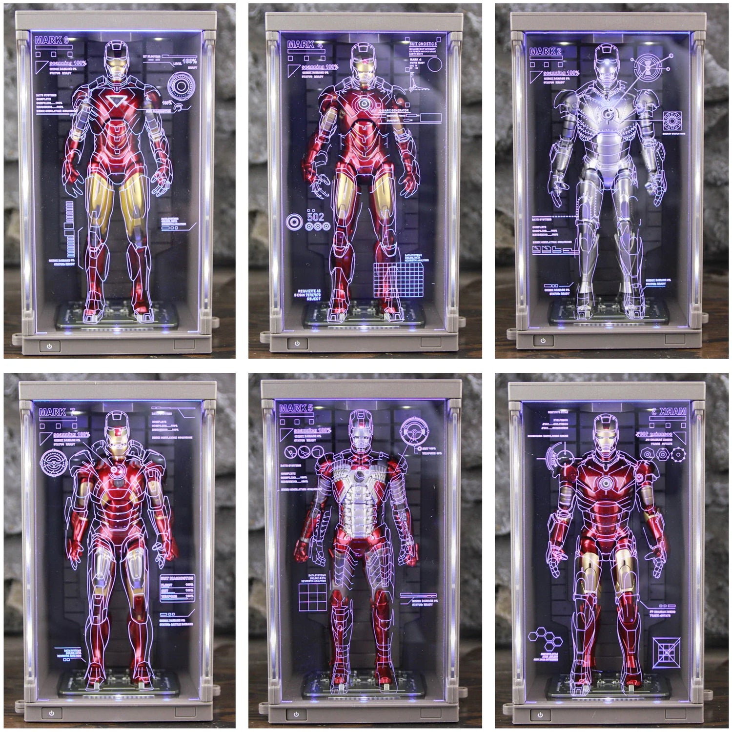Hologram Hall of Armour Marvel Iron Man Action Figure LED Display Tony Stark Legends