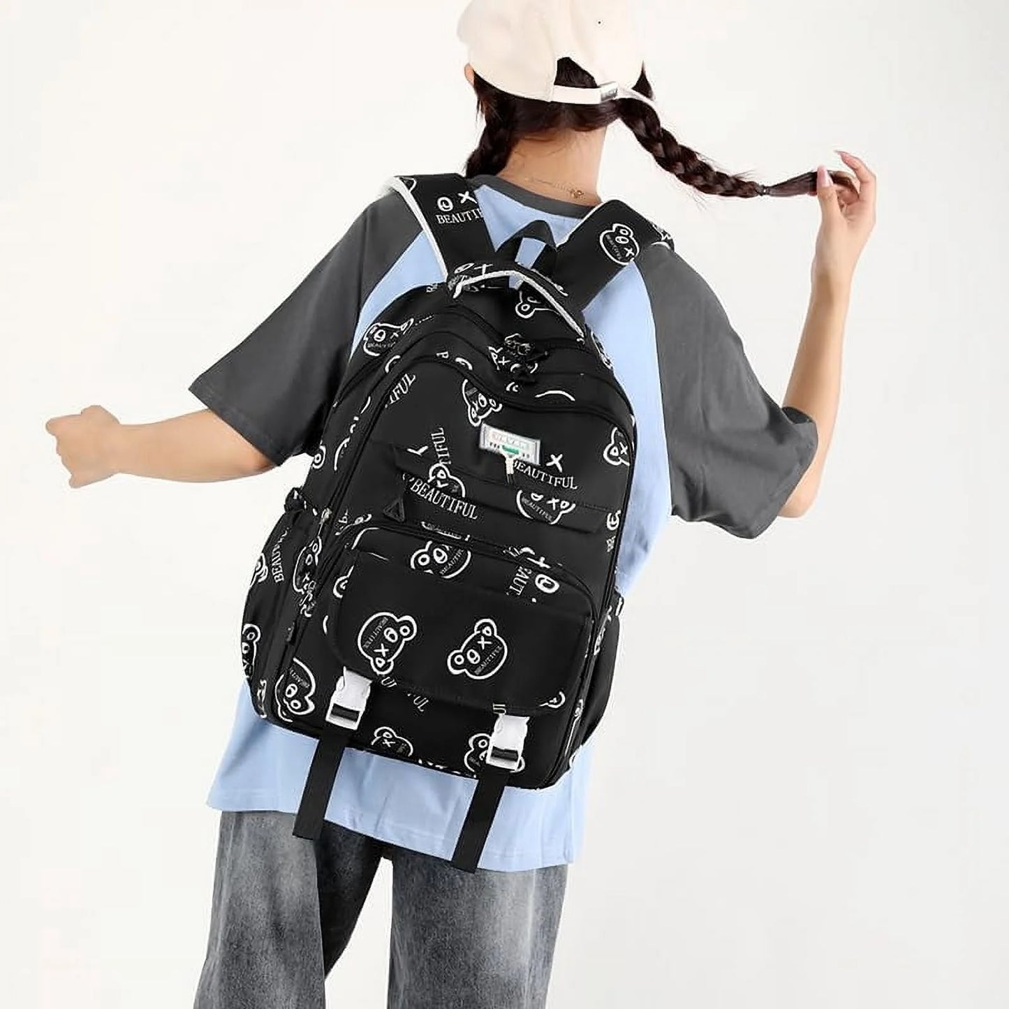 Cute Graffiti Backpack Cartoon Manga Pattern Backpack Men'S and Women'S Fashion Travel Backpack (Green)