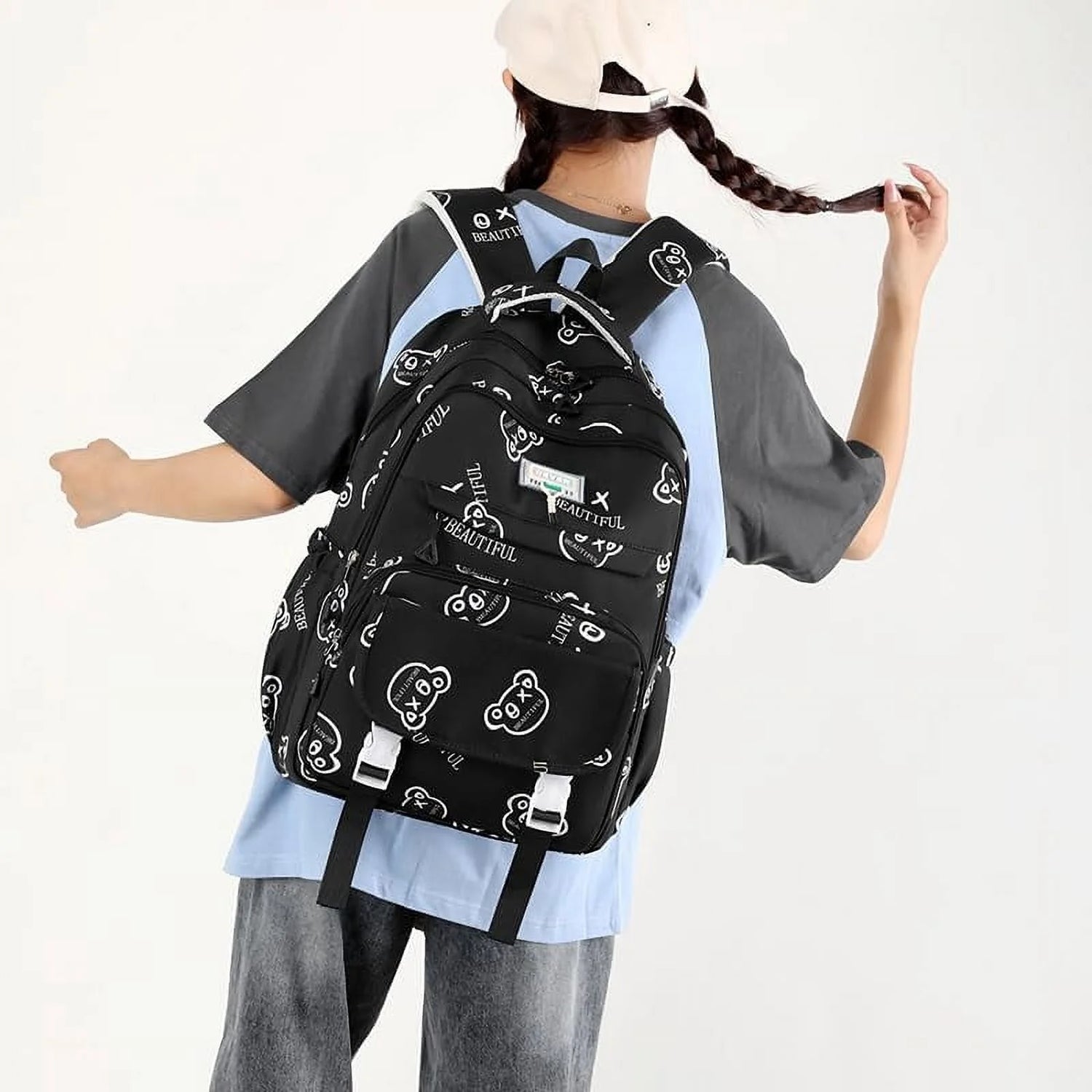 Cute Graffiti Backpack Cartoon Manga Pattern Backpack Men'S and Women'S Fashion Travel Backpack (Green)