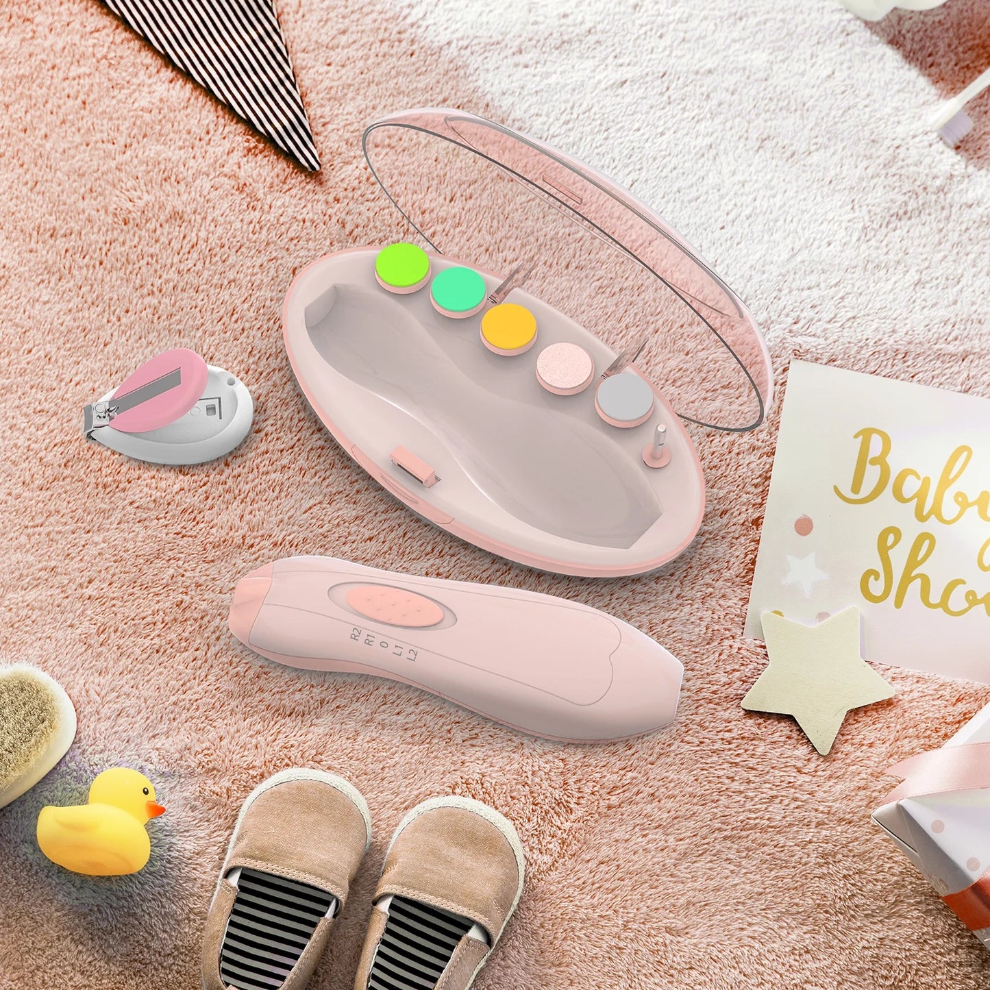 Baby Nail Filer and Baby Nail Clippers with Light Set, Electric Infant Nail Trimmer Kit, Safe Baby Grooming Kit, for Newborn Pink