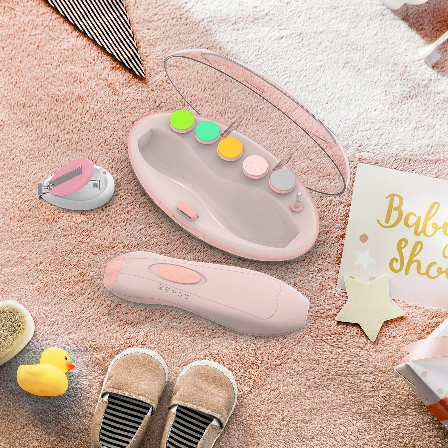 Baby Nail Filer and Baby Nail Clippers with Light Set, Electric Infant Nail Trimmer Kit, Safe Baby Grooming Kit, for Newborn Pink