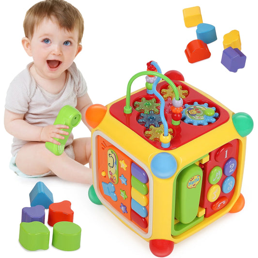 6-In-1 Baby Activity Cube with Music, Montessori Learning Toys for Toddlers Kids 6-36 Months, for Birthday Christmas Baby Shower Gifts, Colorful