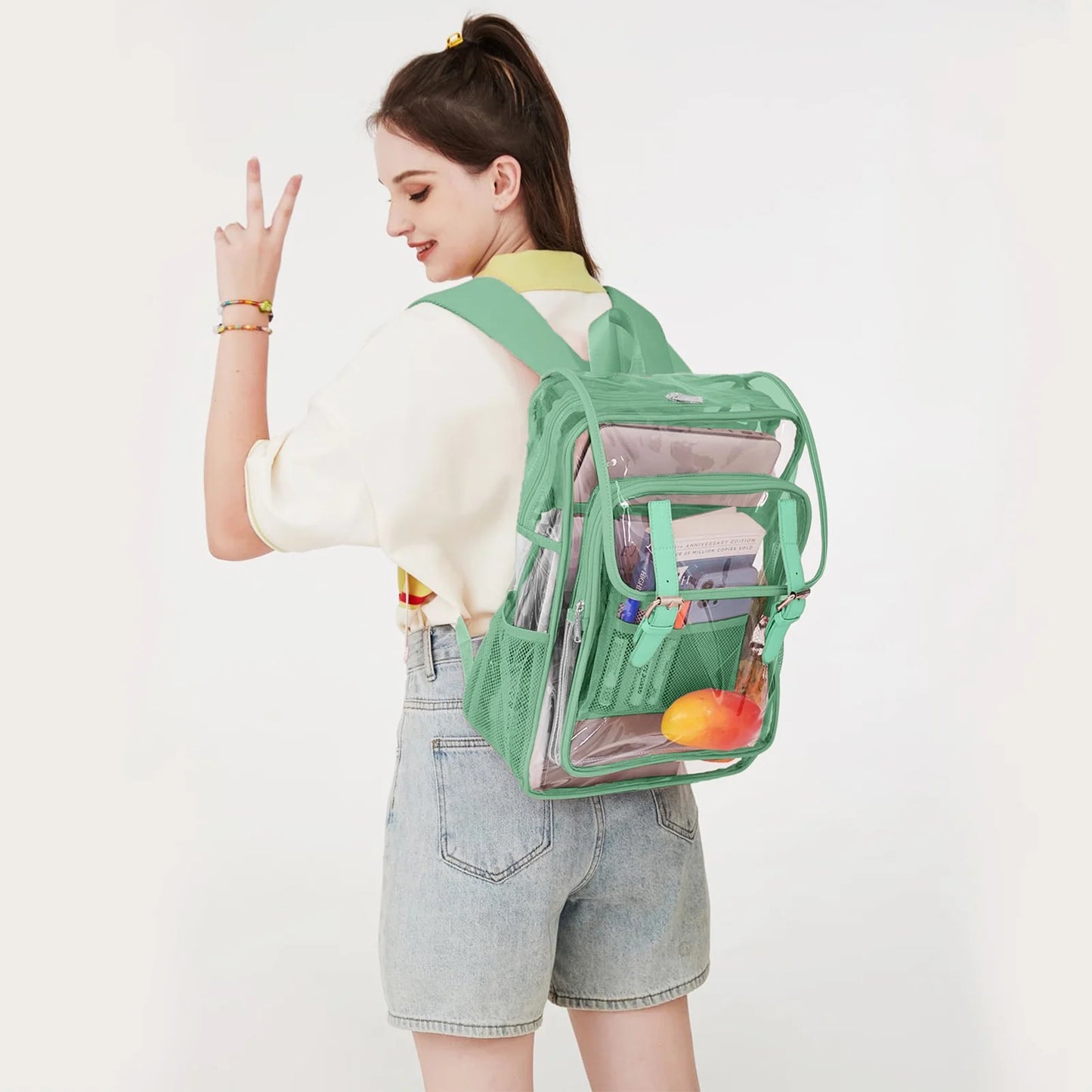 Clear Backpack for School Stadium Approved, Girlish Backpacks Heavy Duty Waterproof PVC Transparent Bookbag, Quick Security Check, Cute See through Bag Fits 15.6" Laptop