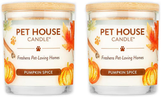 Pet House Pumpkin Candle, Plant-Based Scented Pet Odor Candle, Clean with a 60 Hour Burn Time - Pumpkin Pie, 2 Pack