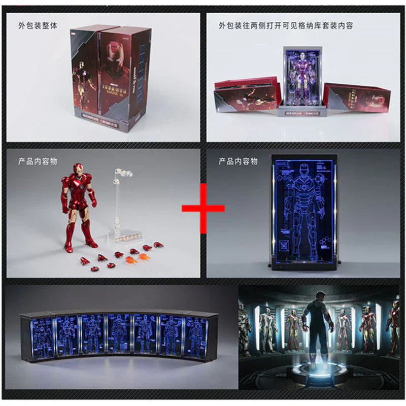 Hologram Hall of Armour Marvel Iron Man Action Figure LED Display Tony Stark Legends