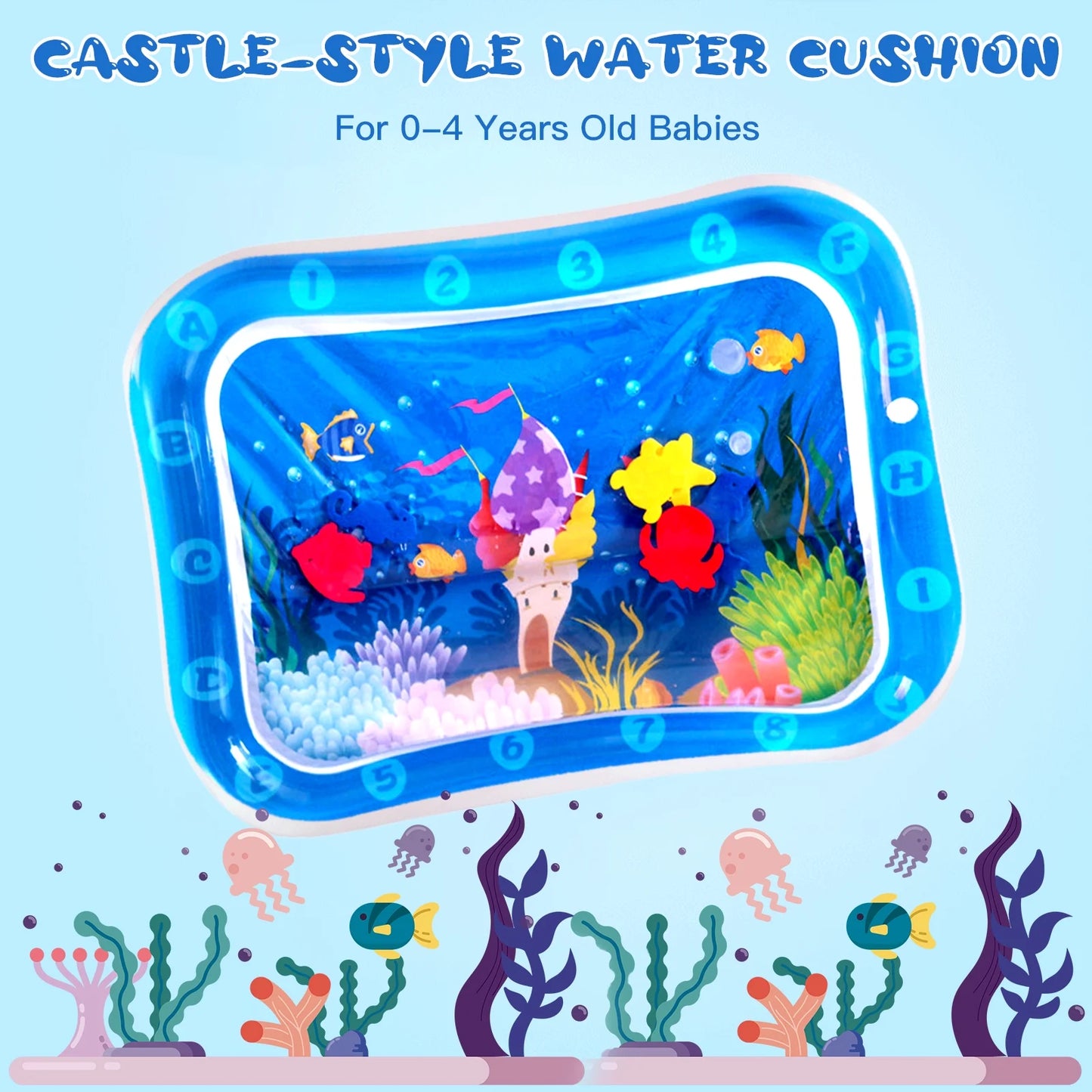 Inflatable Baby Water Mat Infants and Toddlers Tummy Time Mat Toys for 3-24 Months (26×20In)