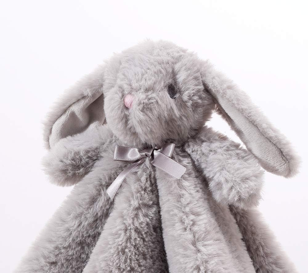 Cozy Plush Baby Security Blanket Loveys for Baby Boys and Girls, Faux Fur Front + Mink Backing with Animal Face (Grey Bunny)