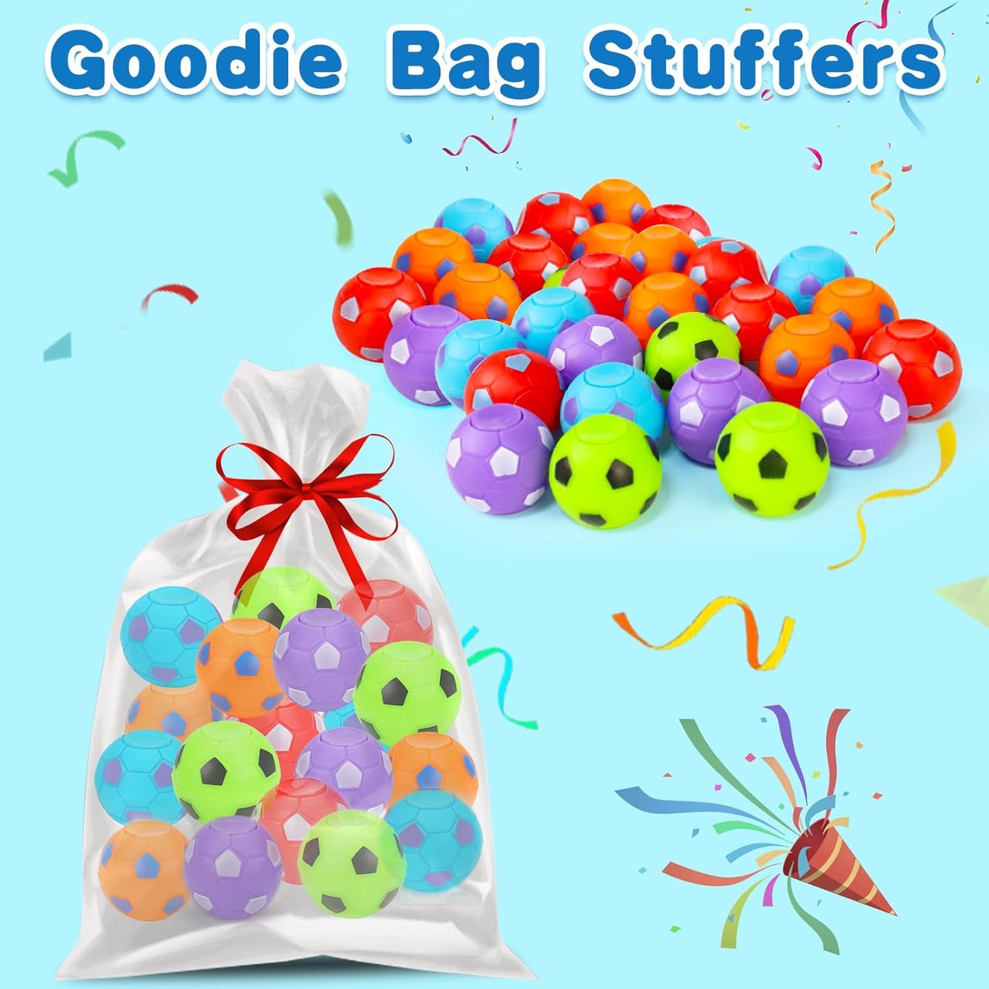 32PCS Fidget Spinner Soccer Balls Sports Birthday Party Favors Bulk for Kids 4-8