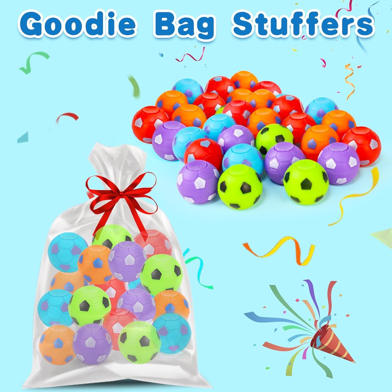 32PCS Fidget Spinner Soccer Balls Sports Birthday Party Favors Bulk for Kids 4-8