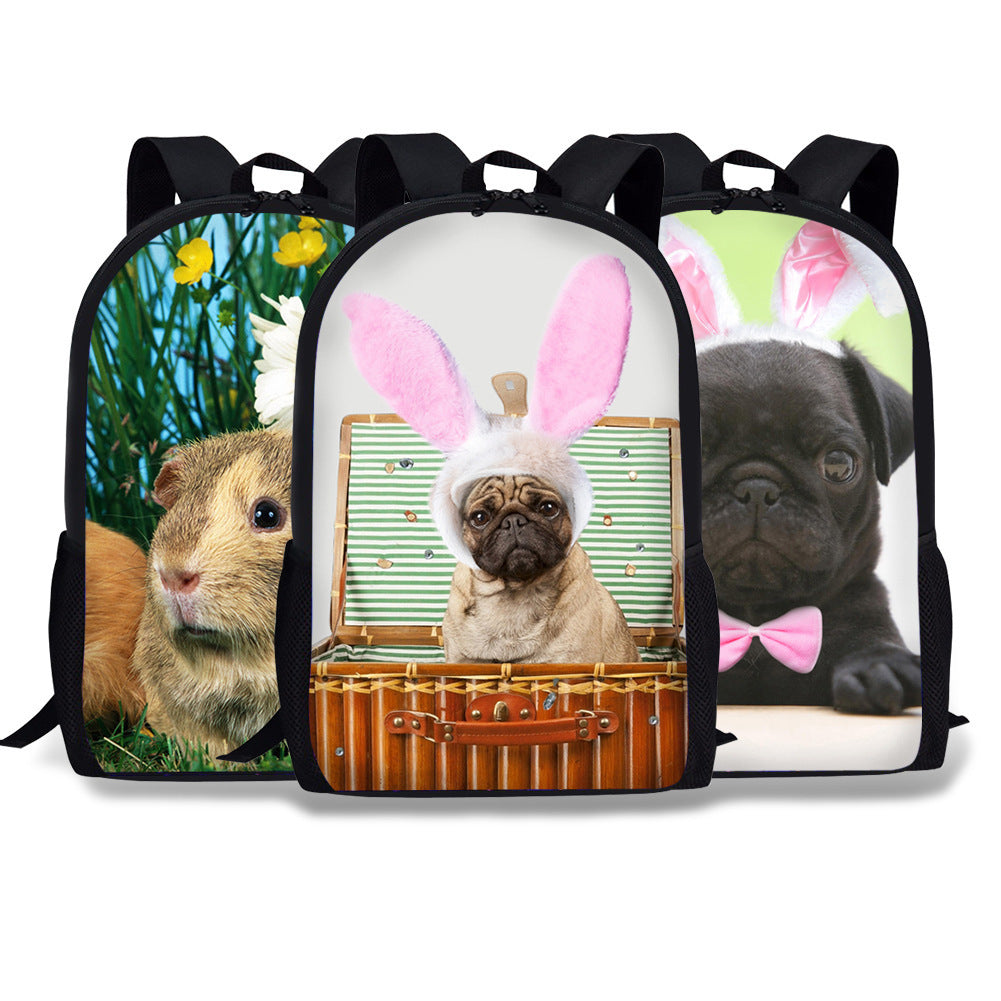 Cute Pug Animal Print Kids School Backpack – Lightweight Durable Bookbag for Boys & Girls Elementary School, Multiple Designs, Polyester