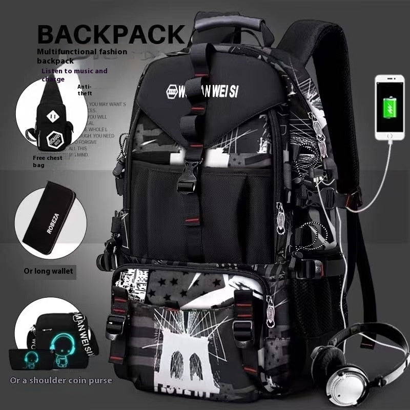 Large 60L Tactical Hiking Backpack for Men – Waterproof Oxford Cloth Military Rucksack with USB Charging Port, Anti-Theft Design & Multiple Compartments
