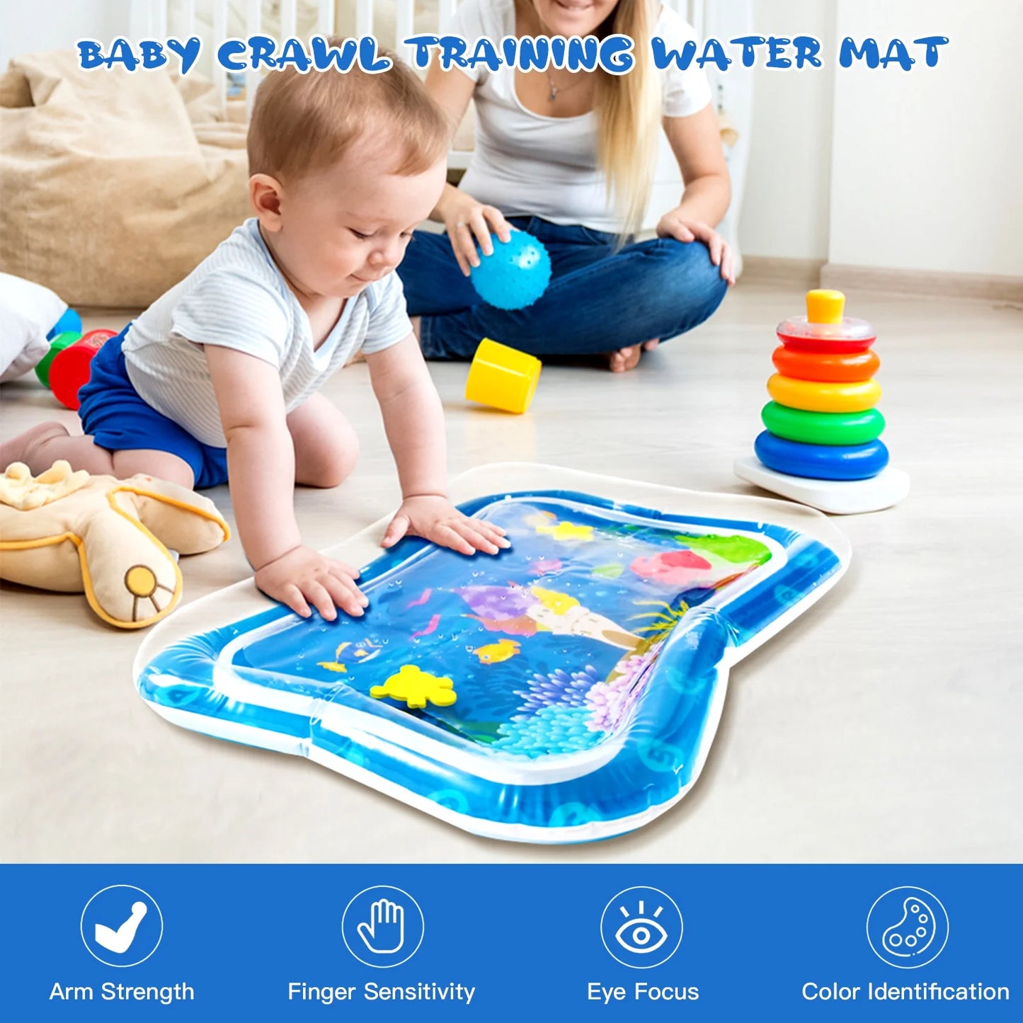 Inflatable Baby Water Mat Infants and Toddlers Tummy Time Mat Toys for 3-24 Months (26×20In)
