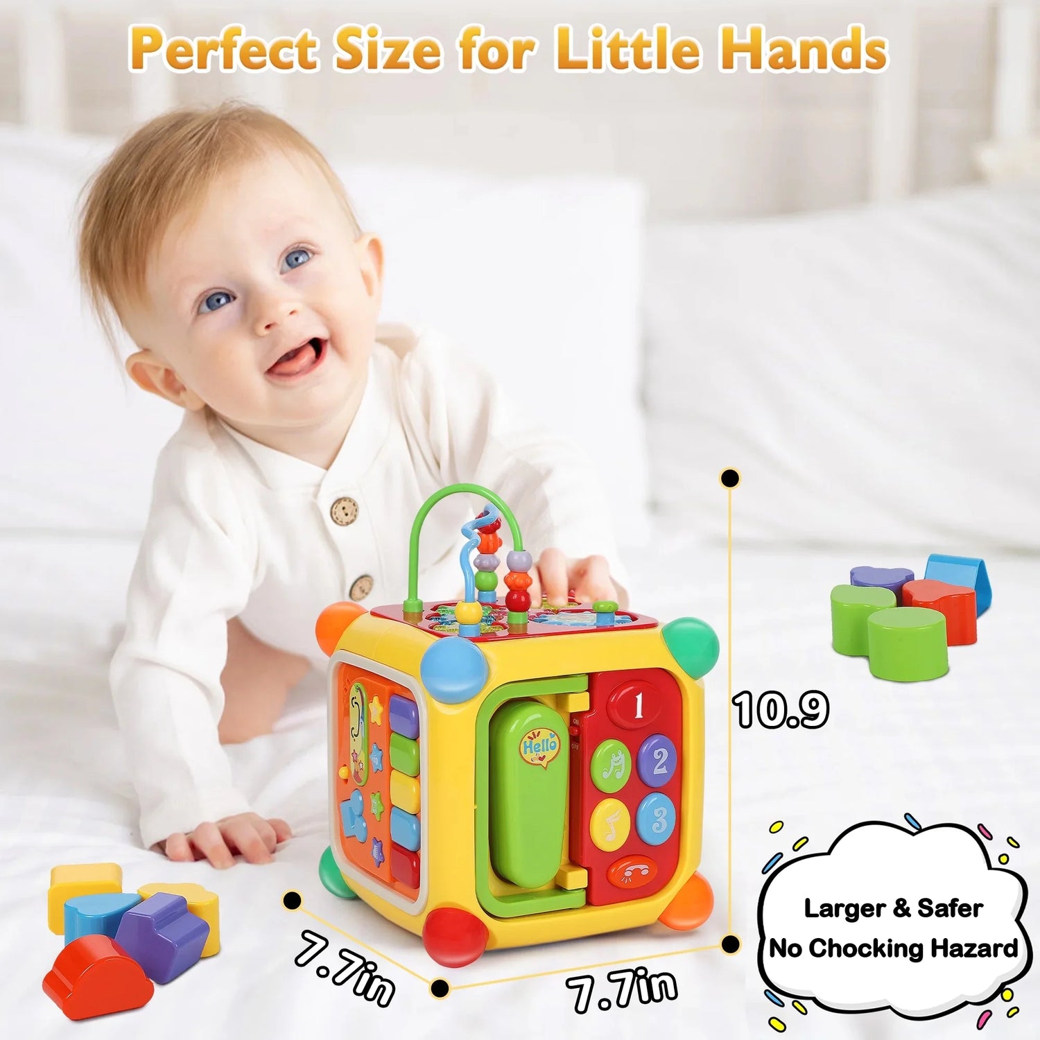 6-In-1 Baby Activity Cube with Music, Montessori Learning Toys for Toddlers Kids 6-36 Months, for Birthday Christmas Baby Shower Gifts, Colorful