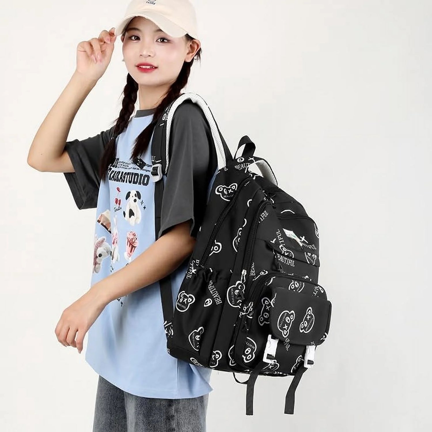 Cute Graffiti Backpack Cartoon Manga Pattern Backpack Men'S and Women'S Fashion Travel Backpack (Green)