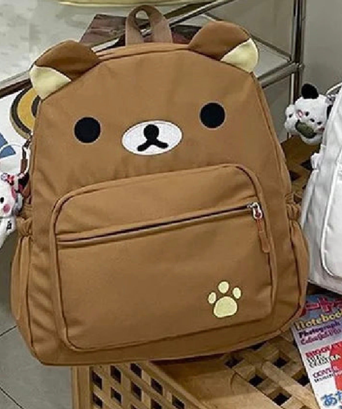 Kawaii Bear Backpack for Girls Cute Cartoon Anime School Bag with Plush Keychain Charm Nylon Large Capacity Student Backpack for Teen Girls Women