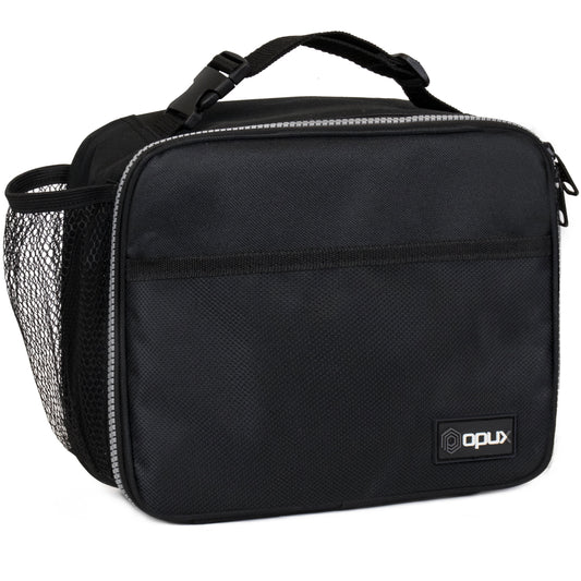 Insulated Lunch Bag Kids, Lunch Box for School Boy Girl, Leakproof Small Reusable Compact Soft Mini Cooler Bag, Toddler Small Lunch Boxes Kit Pail with Front Side Pockets (Black)