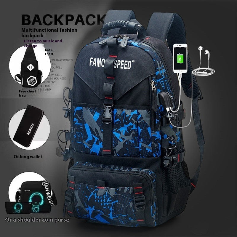 Large 60L Tactical Hiking Backpack for Men – Waterproof Oxford Cloth Military Rucksack with USB Charging Port, Anti-Theft Design & Multiple Compartments