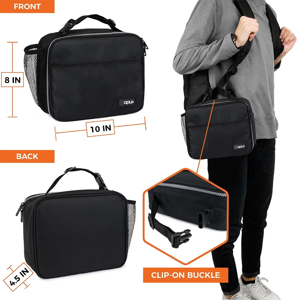 Insulated Lunch Bag Kids, Lunch Box for School Boy Girl, Leakproof Small Reusable Compact Soft Mini Cooler Bag, Toddler Small Lunch Boxes Kit Pail with Front Side Pockets (Black)