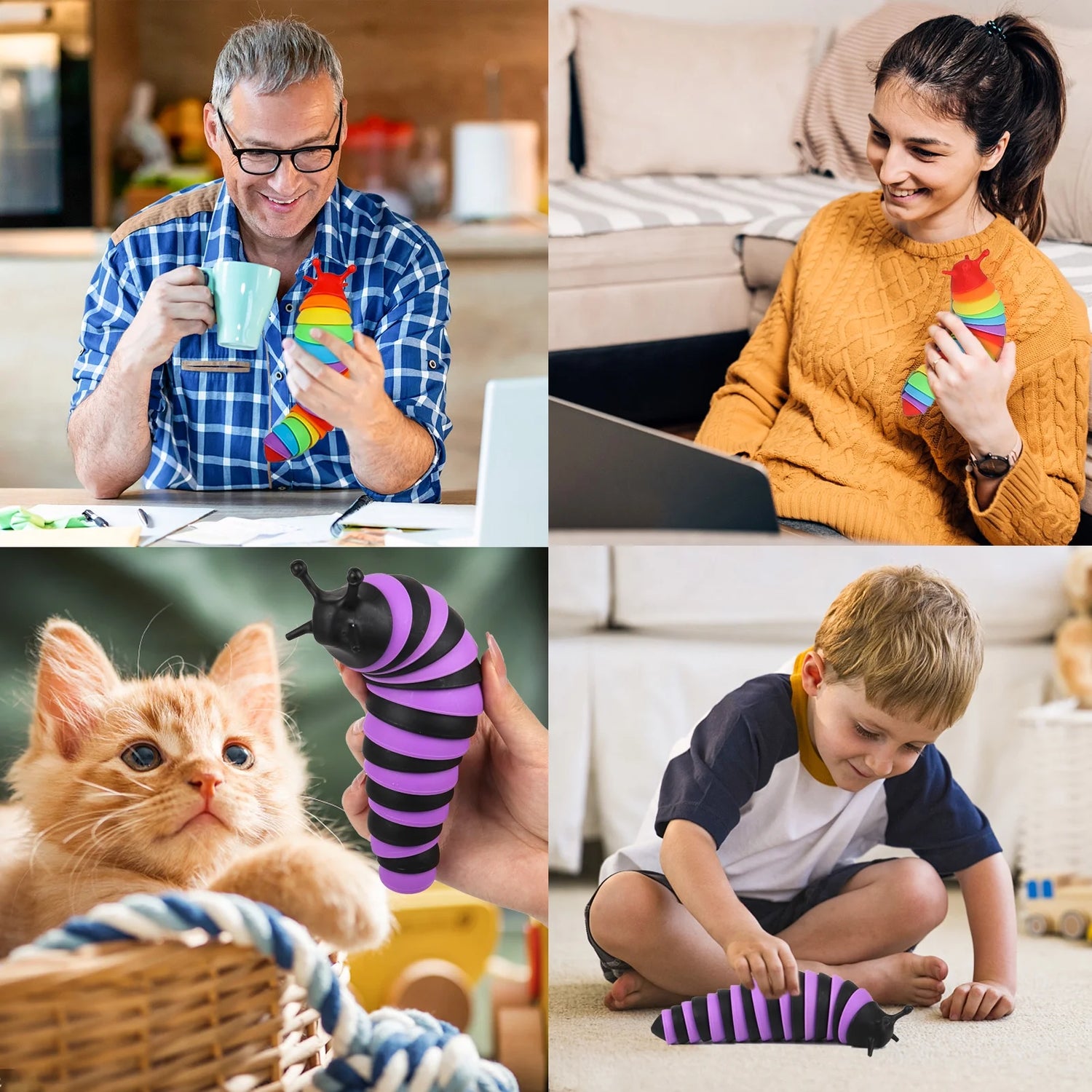 4 Pcs Fidget Toy Slug, Sensory Toys for Autistic Kids & Adults, 3D Articulated Slug Sensory Toys for Autism, Strength Exercise & Stress Relief