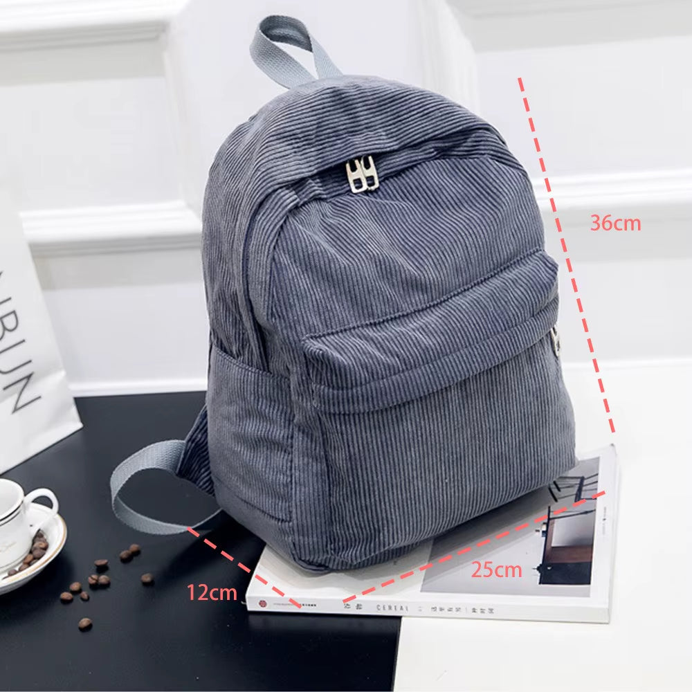 Pure Color Corduroy Backpack Fashion Women School Backpack Women Backpack Teenger Girl School Bags Female Bagpack