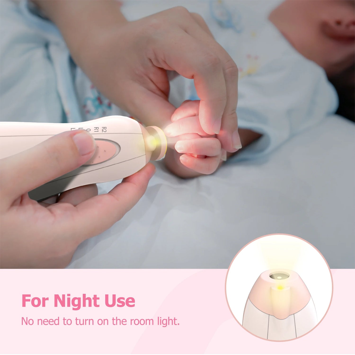 Baby Nail Filer and Baby Nail Clippers with Light Set, Electric Infant Nail Trimmer Kit, Safe Baby Grooming Kit, for Newborn Pink