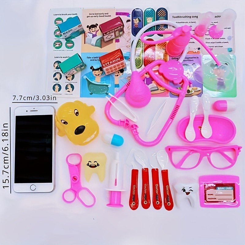 46PCS Kids Doctor Play Set Pretend Medical Kit With Stethoscope Syringe Dental Tools Nurse Accessories For Boys And Girls