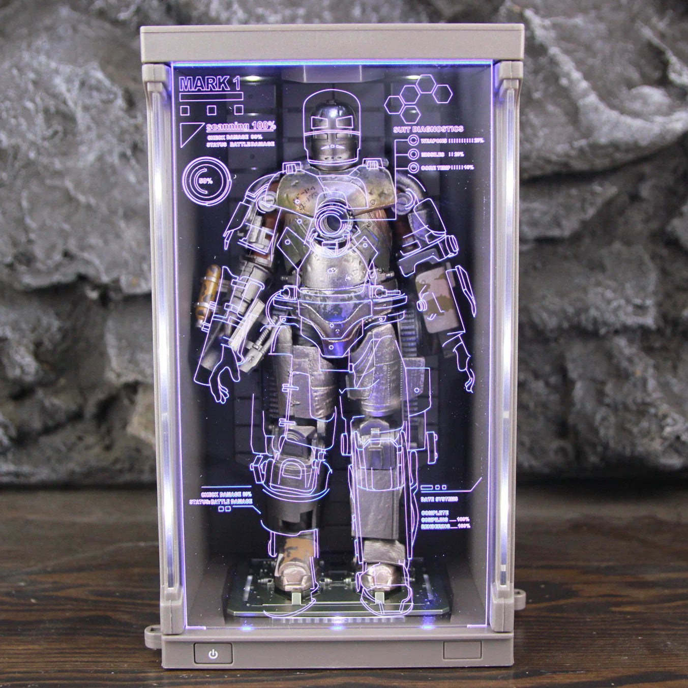 Hologram Hall of Armour Marvel Iron Man Action Figure LED Display Tony Stark Legends