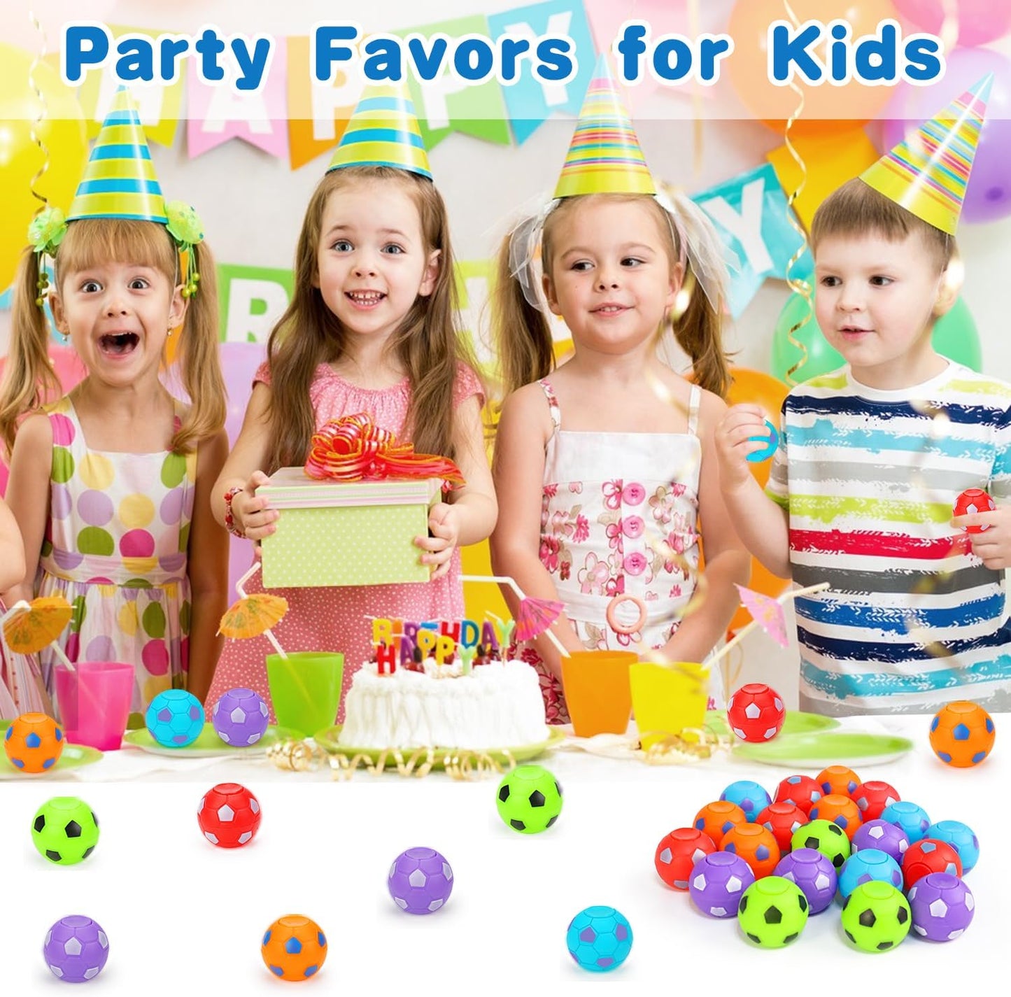 32PCS Fidget Spinner Soccer Balls Sports Birthday Party Favors Bulk for Kids 4-8